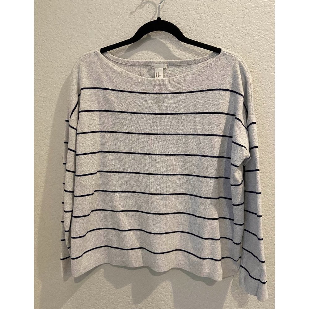 H&M stripe boxy open neck sweater size M